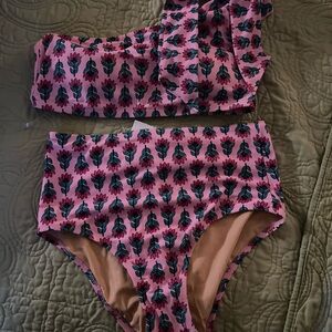 J.Crew One-Shoulder Bikini Set in Pink Bright Kelly Floral